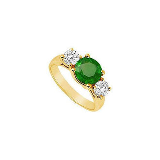 Three Stone Emerald and Diamond Ring : 14K Yellow Gold - 2.00 CT TGW