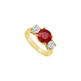 Three Stone Ruby and Diamond Ring : 14K Yellow Gold - 2.00 CT TGW