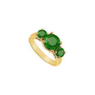 Three Stone Emerald Ring : 14K Yellow Gold - 2.00 CT TGW