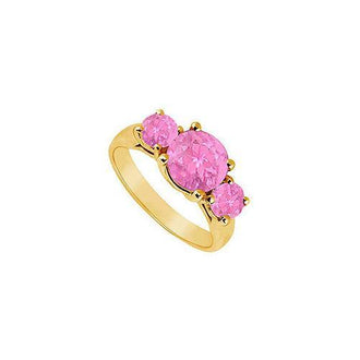 Three Stone Pink Sapphire Ring : 14K Yellow Gold - 2.00 CT TGW