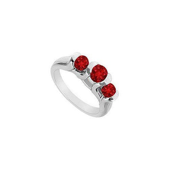 Three Stone Ruby Ring : 14K White Gold - 1.00 CT TGW