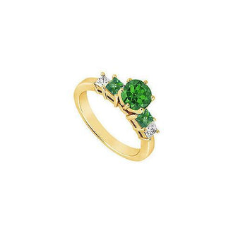 Diamond and Emerald Engagement Ring : 14K Yellow Gold - 1.50 CT TGW