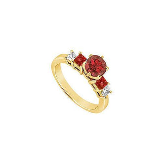Diamond and Ruby Engagement Ring : 14K Yellow Gold - 1.50 CT TGW