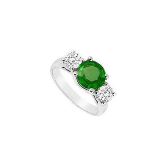 Three Stone Emerald and Diamond Ring : 14K White Gold - 2.50 CT TGW