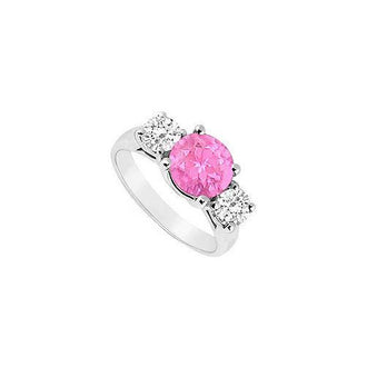 Three Stone Pink Sapphire and Diamond Ring : 14K White Gold - 2.50 TGW