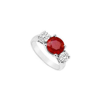 Three Stone Ruby and Diamond Ring : 14K White Gold - 2.50 CT TGW