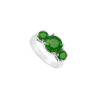 Three Stone Emerald Ring : 14K White Gold - 2.50 CT TGW