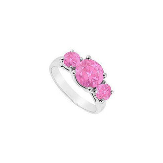 Three Stone Pink Sapphire Ring : 14K White Gold - 2.50 CT TGW