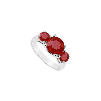 Three Stone Ruby Ring : 14K White Gold - 2.50 CT TGW