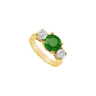 Three Stone Emerald and Diamond Ring : 14K Yellow Gold - 2.50 CT TGW