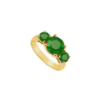 Three Stone Emerald Ring : 14K Yellow Gold - 2.50 CT TGW