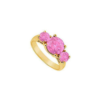 Three Stone Pink Sapphire Ring : 14K Yellow Gold - 2.50 CT TGW