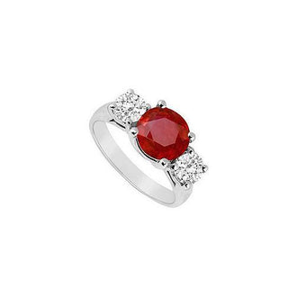 Three Stone Ruby and Diamond Ring : 14K White Gold - 3.00 CT TGW