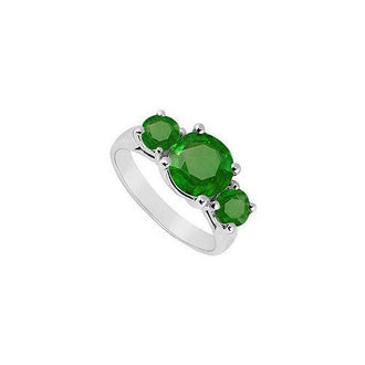 Three Stone Emerald Ring : 14K White Gold - 3.00 CT TGW