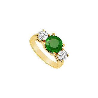 Three Stone Emerald and Diamond Ring : 14K Yellow Gold - 3.00 CT TGW