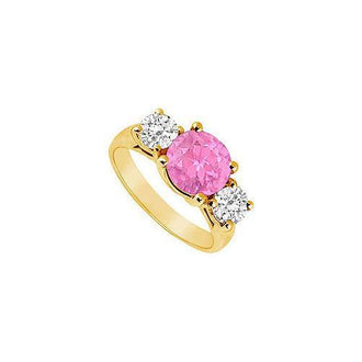 Three Stone Pink Sapphire and Diamond Ring : 14K Yellow Gold - 3.00 TGW