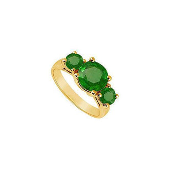 Three Stone Emerald Ring : 14K Yellow Gold - 3.00 CT TGW