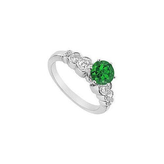 Emerald and Diamond Engagement Ring : 14K White Gold - 1.75 CT TGW