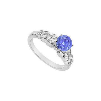 Tanzanite and Diamond Engagement Ring : 14K White Gold - 1.75 CT TGW