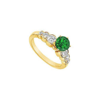 Emerald and Diamond Engagement Ring : 14K Yellow Gold - 1.75 CT TGW