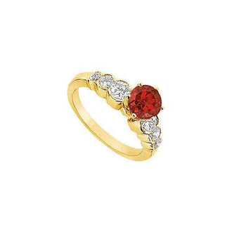 Ruby and Diamond Engagement Ring : 14K Yellow Gold - 1.75 CT TGW