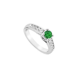 Emerald and Diamond Engagement Ring : 14K White Gold - 1.00 CT TGW