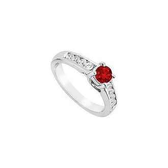 Ruby and Diamond Engagement Ring : 14K White Gold - 1.00 CT TGW