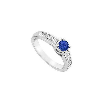 Sapphire and Diamond Engagement Ring : 14K White Gold - 1.00 CT TGW