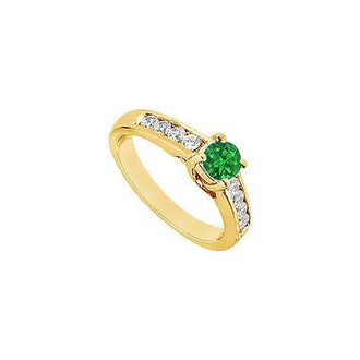 Emerald and Diamond Engagement Ring : 14K Yellow Gold - 1.00 CT TGW