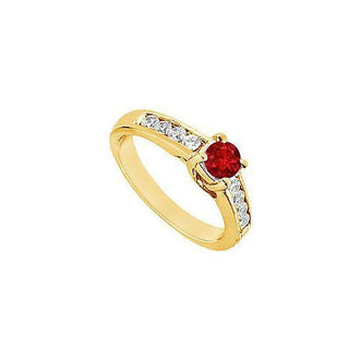 Ruby and Diamond Engagement Ring : 14K Yellow Gold - 1.00 CT TGW