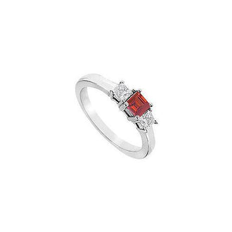 Ruby and Diamond Engagement Ring : 14K White Gold - 1.00 CT TGW