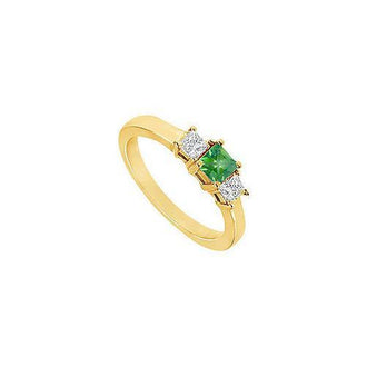 Three Stone Emerald Diamond Engagement Ring : 14K Yellow Gold - 1.00 CT TGW