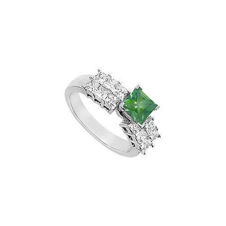 Emerald and Diamond Engagement Ring : 14K White gold - 1.75 CT TGW