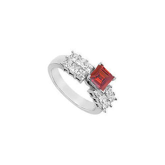 Ruby and Diamond Engagement Ring : 14K White gold - 1.75 CT TGW