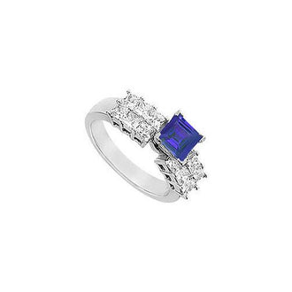 Sapphire and Diamond Engagement Ring : 14K White Gold - 1.75 CT TGW