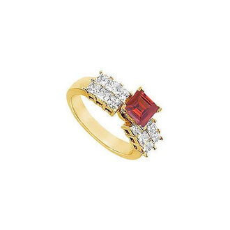 Ruby and Diamond Engagement Ring : 14K Yellow gold - 1.75 CT TGW