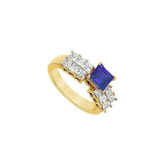 Sapphire and Diamond Engagement Ring : 14K Yellow Gold - 1.75 CT TGW