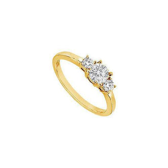 Three Stone Diamond Engagement Ring : 14K Yellow Gold - 0.75 CT Diamonds