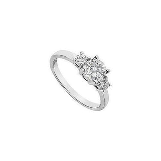 Three Stone Diamond Engagement Ring : 18K White Gold - 1.00 CT Diamonds