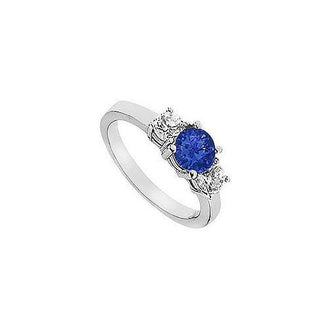 Sapphire and Diamond Engagement Ring : 14K White Gold - 1.25 CT TGW