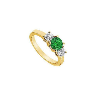 Emerald and Diamond Engagement Ring : 14K Yellow Gold - 1.25 CT TGW