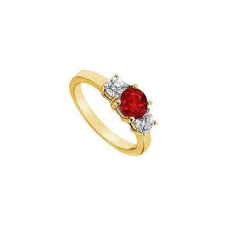 Ruby and Diamond Engagement Ring : 14K Yellow Gold - 1.25 CT TGW