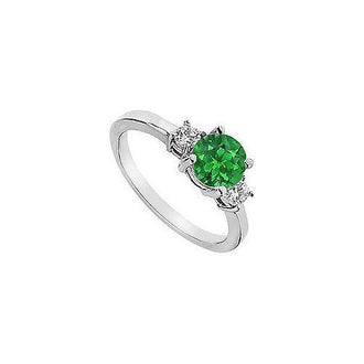 Emerald and Diamond Engagement Ring : 14K White Gold - 1.25 CT TGW