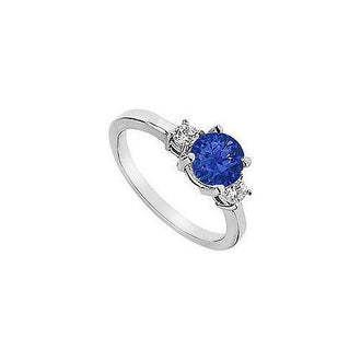 Sapphire and Diamond Engagement Ring : 14K White Gold - 1.25 CT TGW