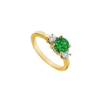 Emerald and Diamond Engagement Ring : 14K Yellow Gold - 1.25 CT TGW