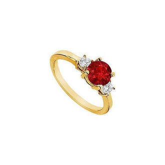 Ruby and Diamond Engagement Ring : 14K Yellow Gold - 1.25 CT TGW