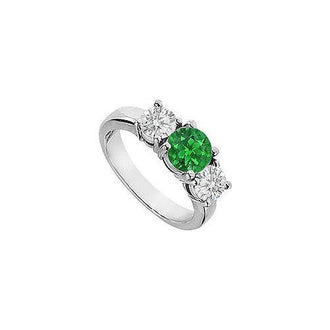 Emerald and Diamond Engagement Ring : 14K White Gold - 2.00 CT TGW