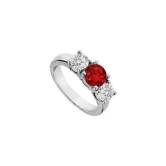 Ruby and Diamond Engagement Ring : 14K White Gold - 2.00 CT TGW