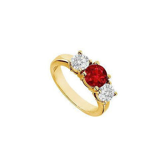 Ruby and Diamond Engagement Ring : 14K Yellow Gold - 2.00 CT TGW