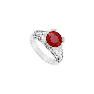 Ruby and Diamond Engagement Ring : 14K White Gold - 1.00 CT TGW